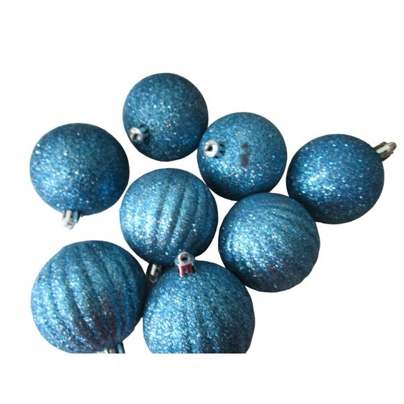 Shatterproof Sky Blue Glitter Ornaments Smooth Ribbed Eight GUC - Picture 4 of 11